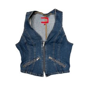 Denim Deep U Vest With Zipper